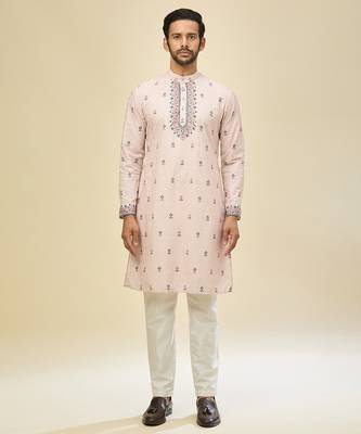 Pink embroidered crepe kurta pajama 1