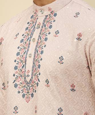 Pink embroidered crepe kurta pajama 3