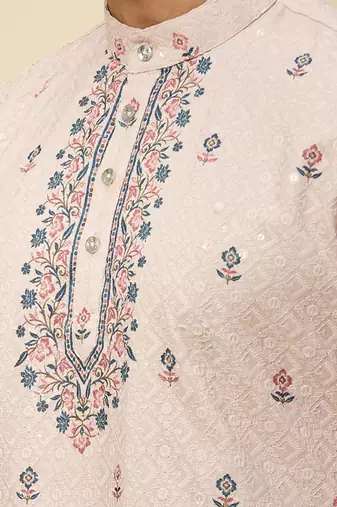 Pink embroidered crepe kurta pajama