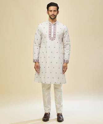 White embroidered crepe kurta pajama 1