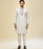 White embroidered crepe kurta pajama