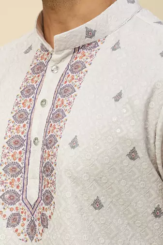 White embroidered crepe kurta pajama