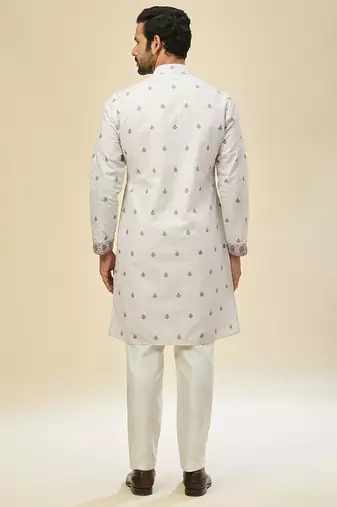 White embroidered crepe kurta pajama
