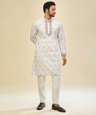 White embroidered crepe kurta pajama 5