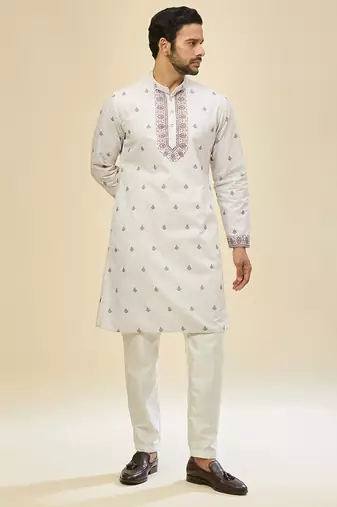 White embroidered crepe kurta pajama