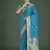 cyan blue banarasi satin silk zari woven saree with blouse piece