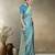 Effervescent aqua blue soft banarasi satin silk saree with elision blouse piece