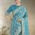 Effervescent aqua blue soft banarasi satin silk saree with elision blouse piece