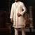 Cream mirror embroidery open jacket kurta set