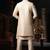 Cream mirror embroidery open jacket kurta set