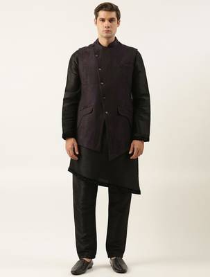 Black purple jacket kurta set 1
