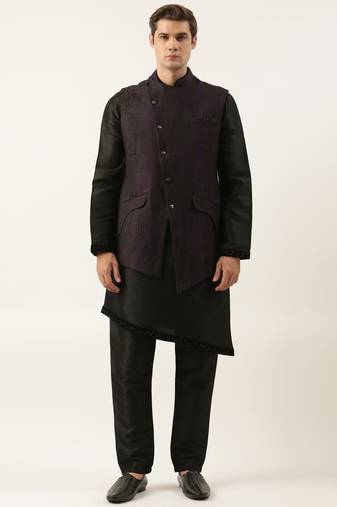 Black purple jacket kurta set