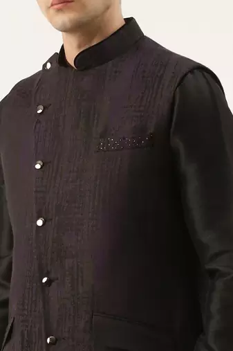 Black purple jacket kurta set