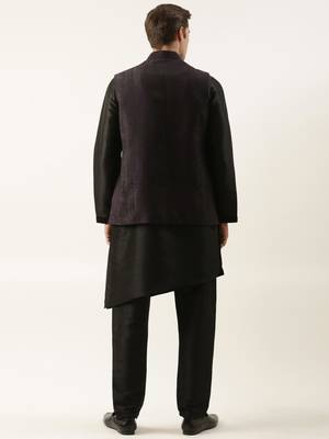 Black purple jacket kurta set 4