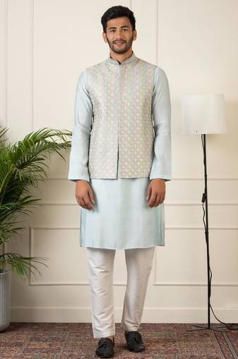 Grey embroidered jacket kurta set
