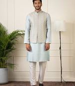Grey embroidered jacket kurta set