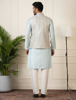 Grey embroidered jacket kurta set 2