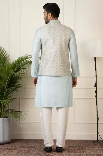Grey embroidered jacket kurta set
