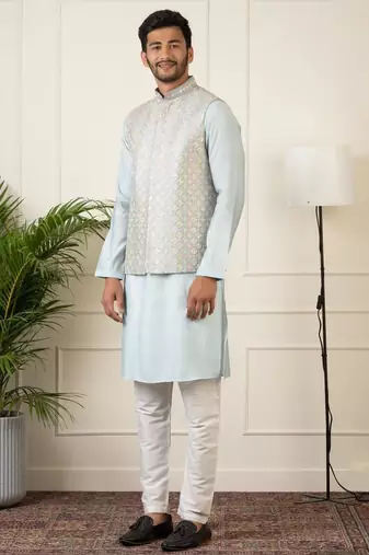 Grey embroidered jacket kurta set