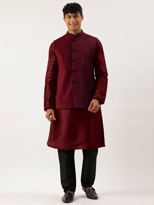 Maroon  embroidered jacket kurta set 1