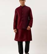 Maroon  embroidered jacket kurta set