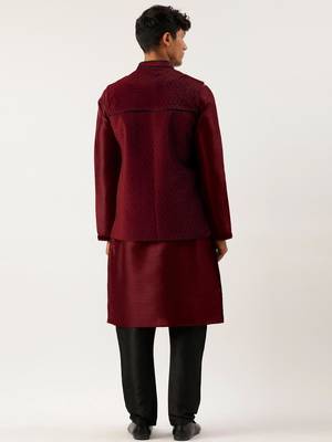 Maroon  embroidered jacket kurta set 2
