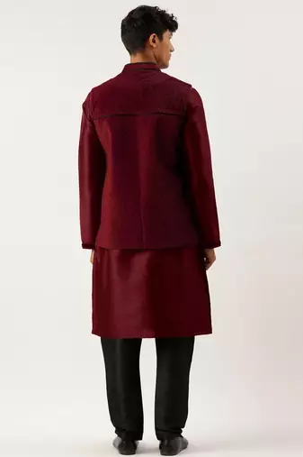 Maroon  embroidered jacket kurta set