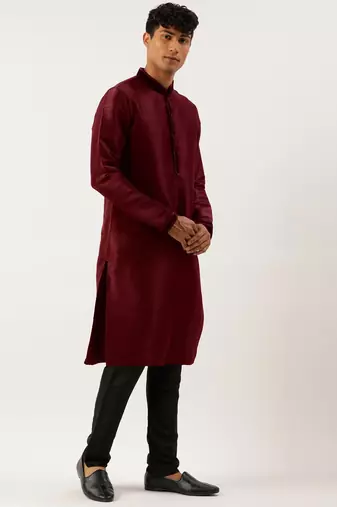 Maroon  embroidered jacket kurta set