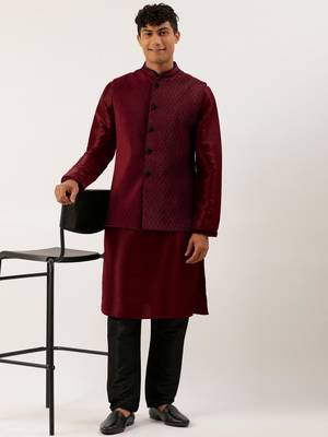 Maroon  embroidered jacket kurta set 4