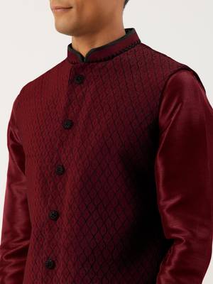 Maroon  embroidered jacket kurta set 5