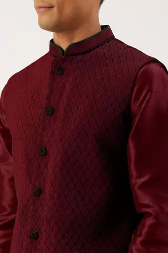 Maroon  embroidered jacket kurta set