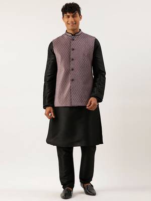 Old rose embroidered jacket kurta set 1