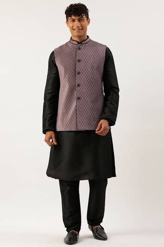 Old rose embroidered jacket kurta set
