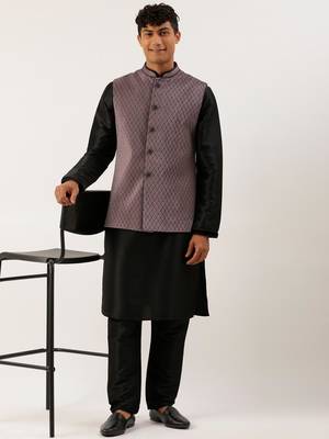 Old rose embroidered jacket kurta set 4