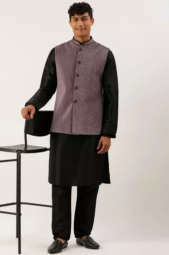Old rose embroidered jacket kurta set