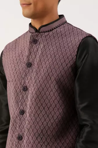 Old rose embroidered jacket kurta set