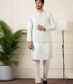 Sky blue embroidered jacket kurta set
