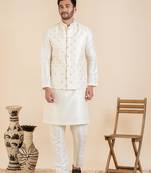 Cream sequin embroidered jacket kurta set