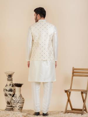 Cream sequin embroidered jacket kurta set 2