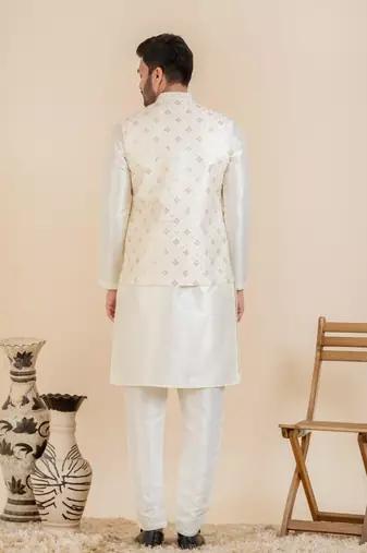 Cream sequin embroidered jacket kurta set