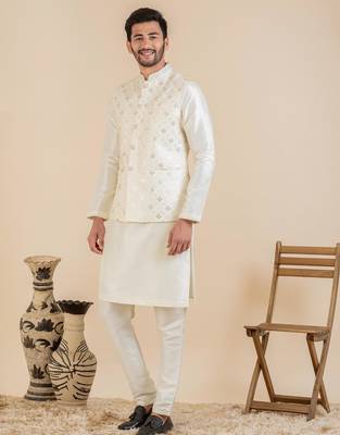 Cream sequin embroidered jacket kurta set 3