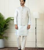 Light blue embroidered jacket kurta set