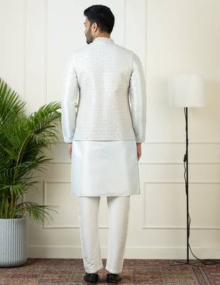 Light blue embroidered jacket kurta set 2