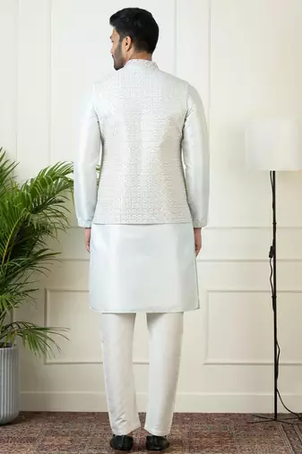 Light blue embroidered jacket kurta set