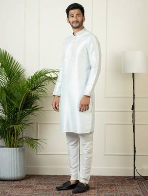 Light blue embroidered jacket kurta set 3
