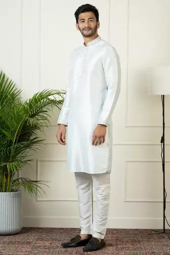 Light blue embroidered jacket kurta set