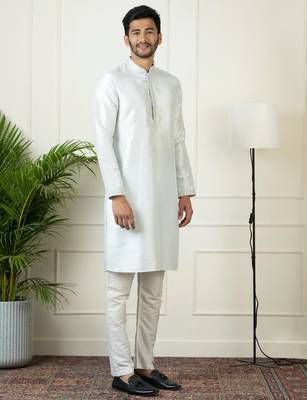 Light blue embroidered jacket kurta set 4