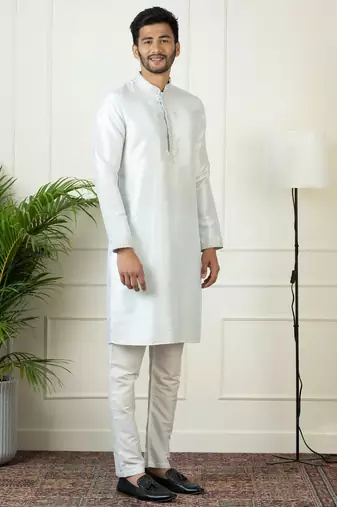Light blue embroidered jacket kurta set