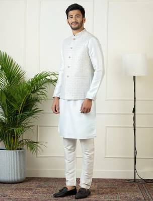 Light blue embroidered jacket kurta set 5