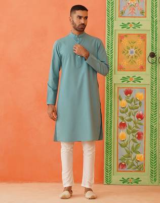 Green printed jacket kurta set 2